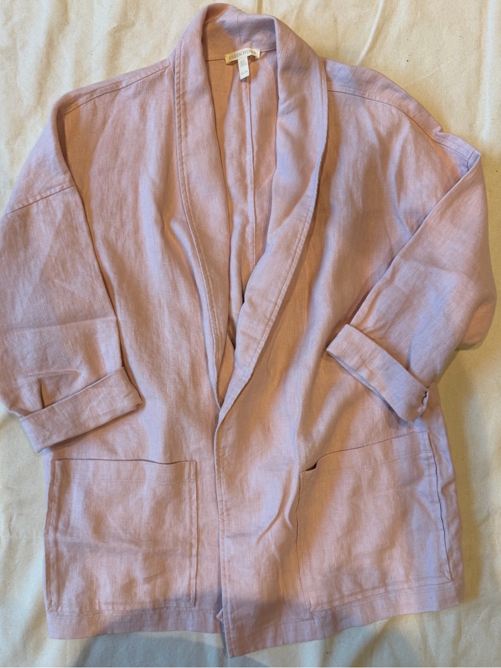 Eileen Fisher Light Pink Open-Front Linen Shirt Jacket
